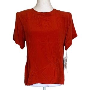 NWT Anna And Frank 100% Silk Orange Padded Short Sleeve Round Neck Blouse Sz S/P